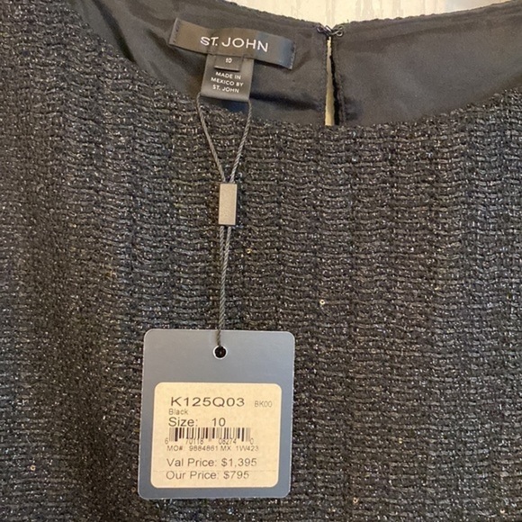 ST. JOHN Metallic Tweed Sleeveless Midi Dress in Black Size 10 - Picture 10 of 10